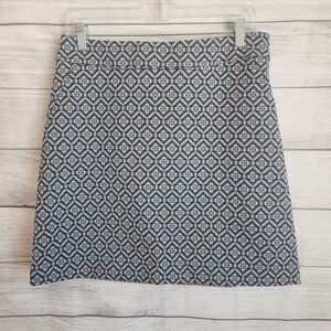 LOFT 6 Boho Geometric Mini Skirt Blue White A Line Chic Work Casual